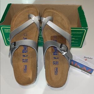 NWT in box Betula Mia Sandals in Metal Silver Soft Footbed  (Size 37 narrow)